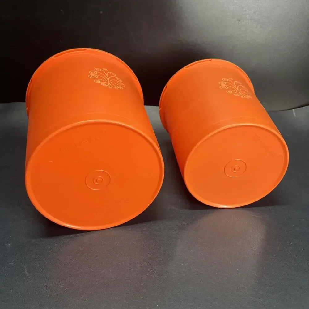 Vtg Harvest Orange Tupperware Servalier Nesting Canisters & Lids 807-7 809-10